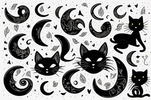 Black cat in the shape of a crescent moon tattoo idea