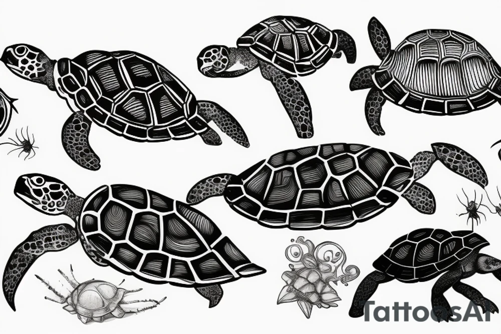 Turtle with spider legs tattoo idea