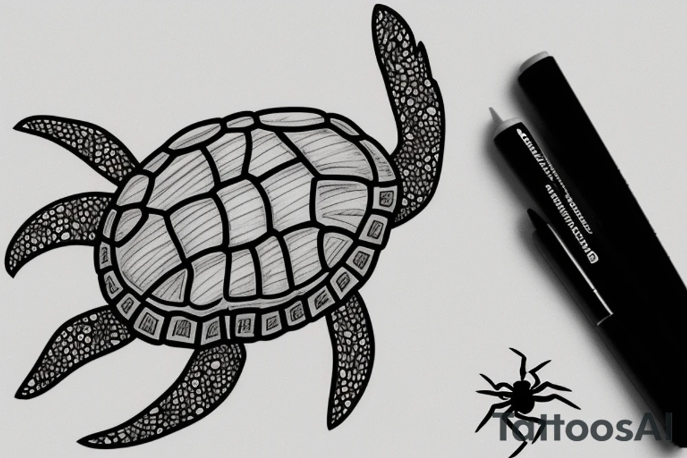 Turtle with spider legs tattoo idea