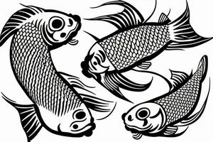 Koi fish swimming around a pair of fishing hooks tattoo idea