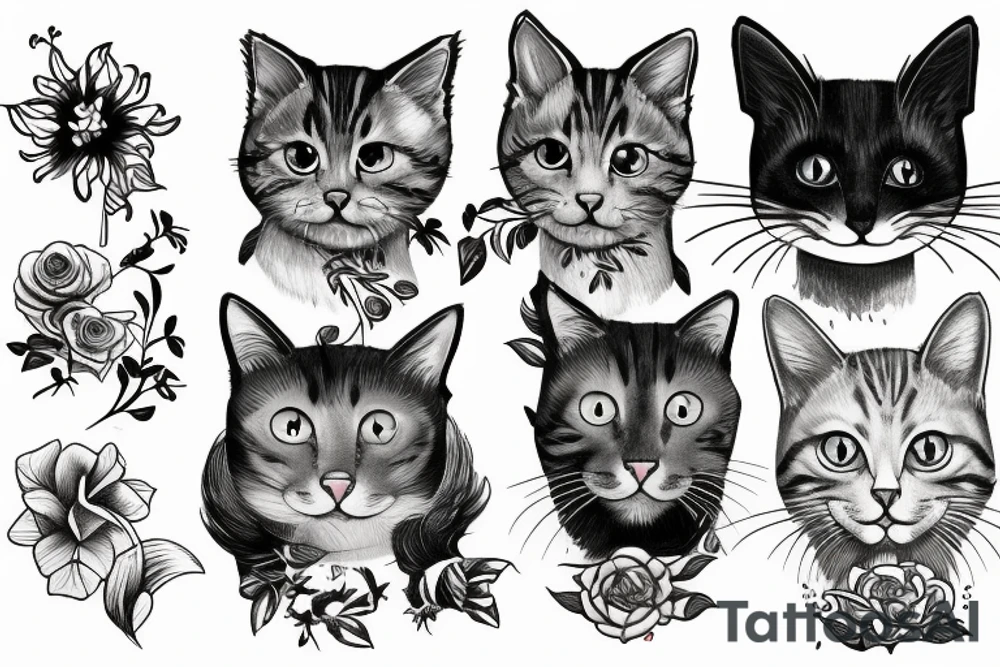 cat and flower tattoo idea