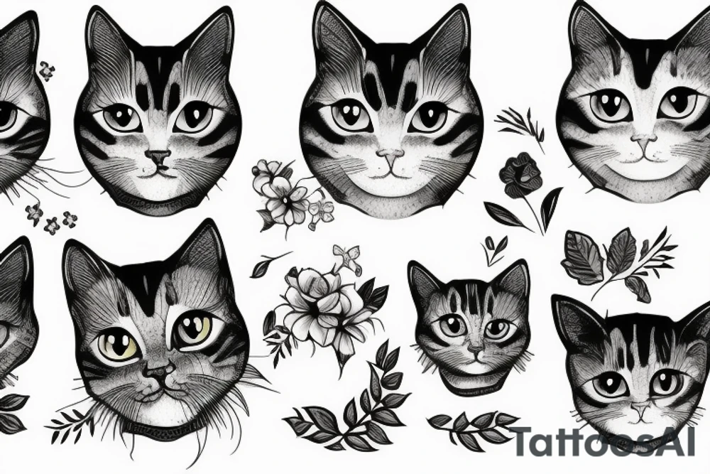 cat and flower tattoo idea