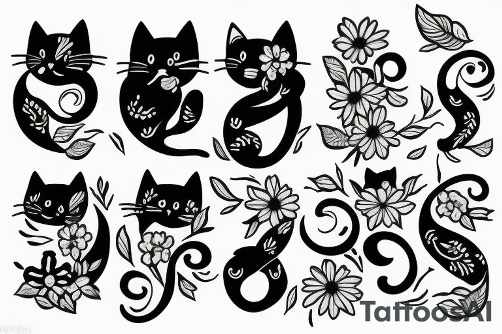 cat and flower tattoo idea