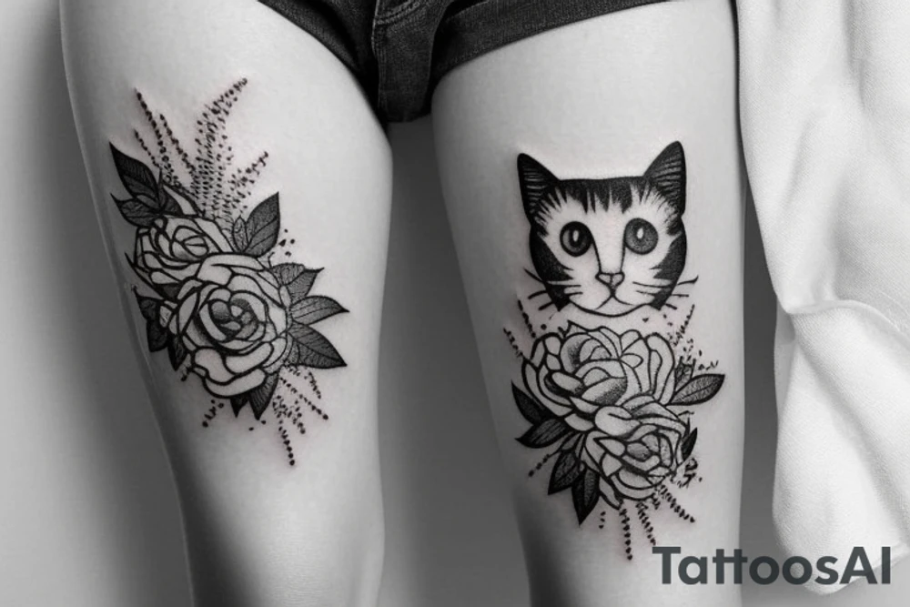 cat and flower tattoo idea