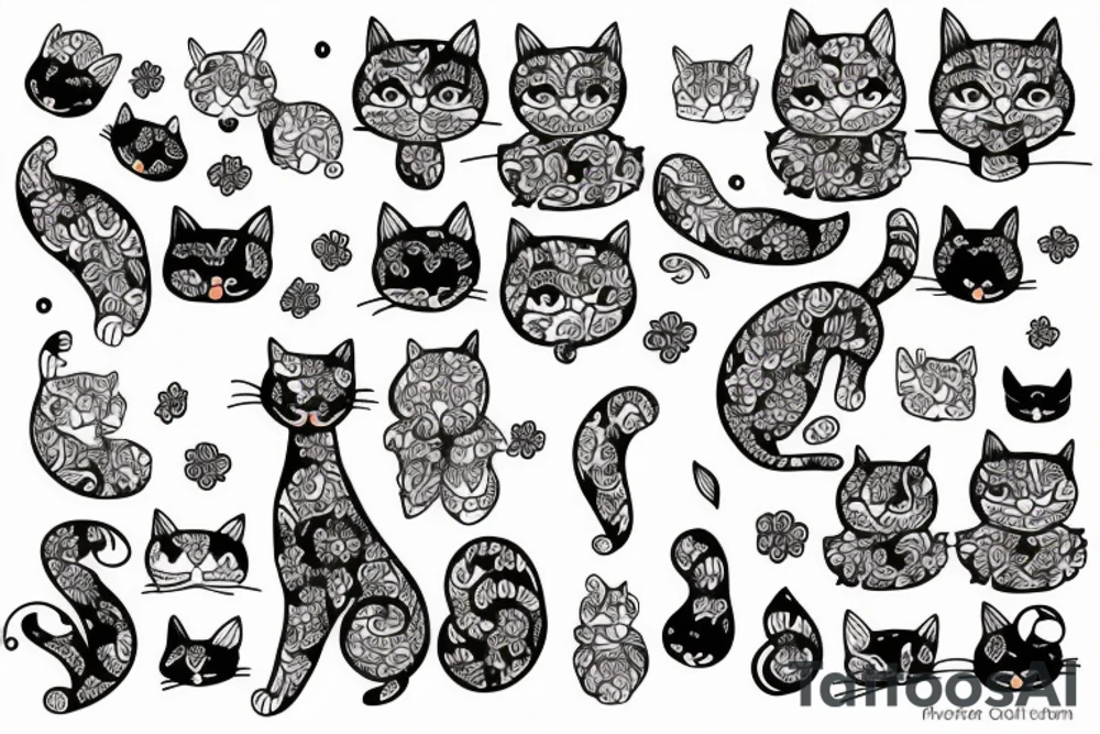 cat and flower tattoo idea