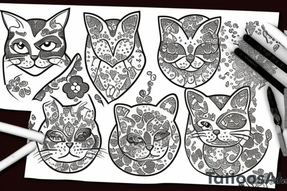 cat and flower tattoo idea