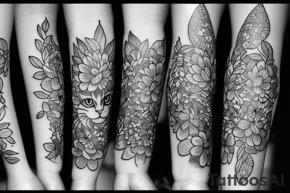 cat and flower tattoo idea