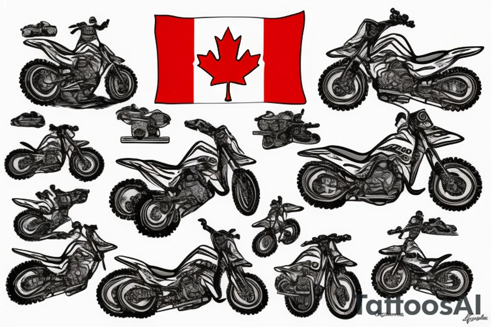 Canadian Flag with snowmobile and dirt bikes tattoo idea