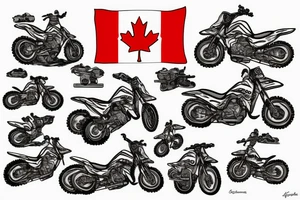 Canadian Flag with snowmobile and dirt bikes tattoo idea