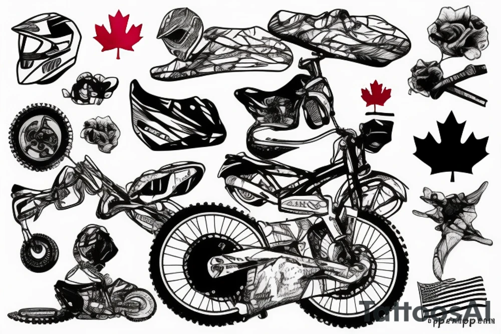 Canadian flag draped over dirtbike tattoo idea