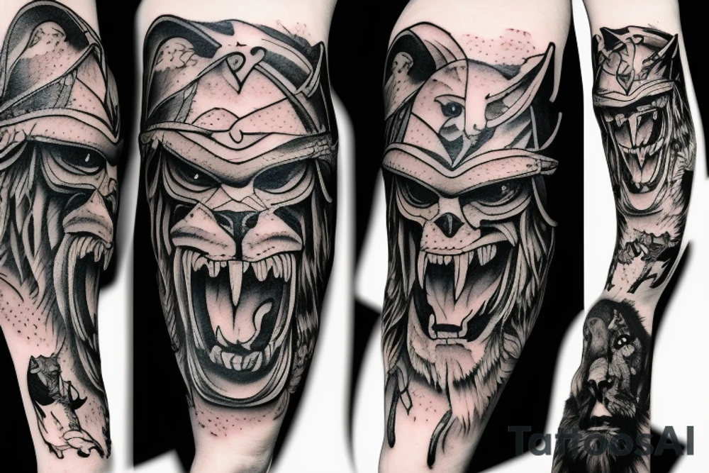 Pirate with a Lion and a Wolf tattoo idea