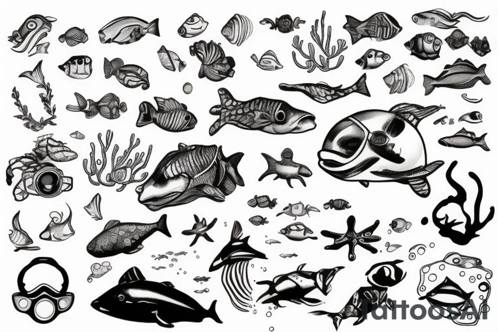 scuba diving and photography tattoo idea