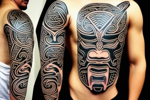 Maori warrior wearing an oni mask tattoo idea