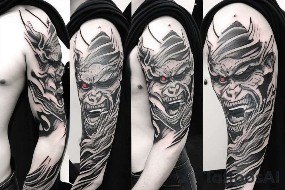 Warrior oni mask tattoo idea