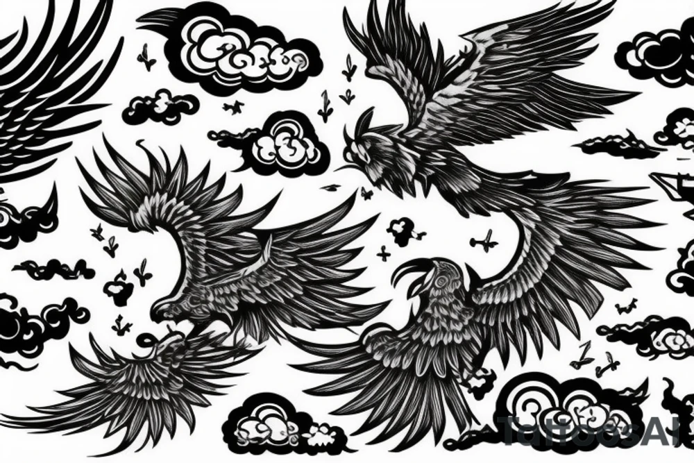rising pheonix, sky, clouds, smoke, sun, fierce tattoo idea rising pheonix, sky, clouds, smoke, sun, fierce tattoo idea