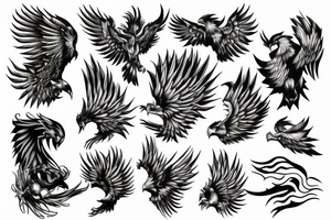 rising pheonix, sky, clouds, smoke, sun, fierce tattoo idea