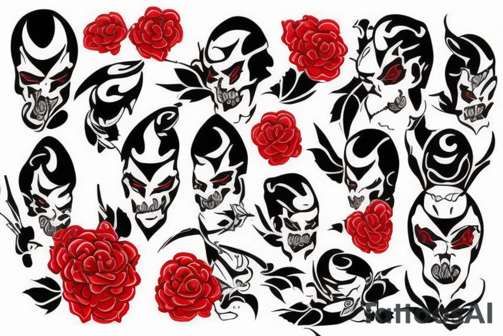 black samurai with red roses tattoo idea