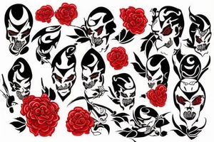 black samurai with red roses tattoo idea