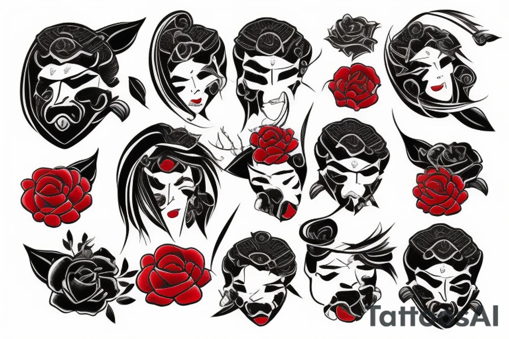 black samurai with red roses tattoo idea