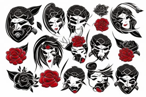 black samurai with red roses tattoo idea