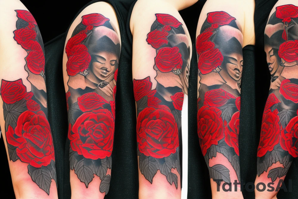 black samurai with red roses tattoo idea
