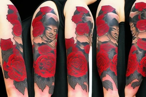 black samurai with red roses tattoo idea