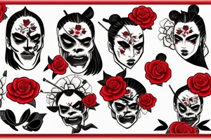 black samurai with red roses tattoo idea