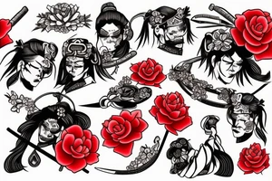 samurai with red roses tattoo idea