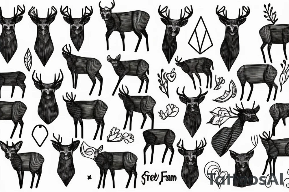 Black deer farm straight lines tattoo idea