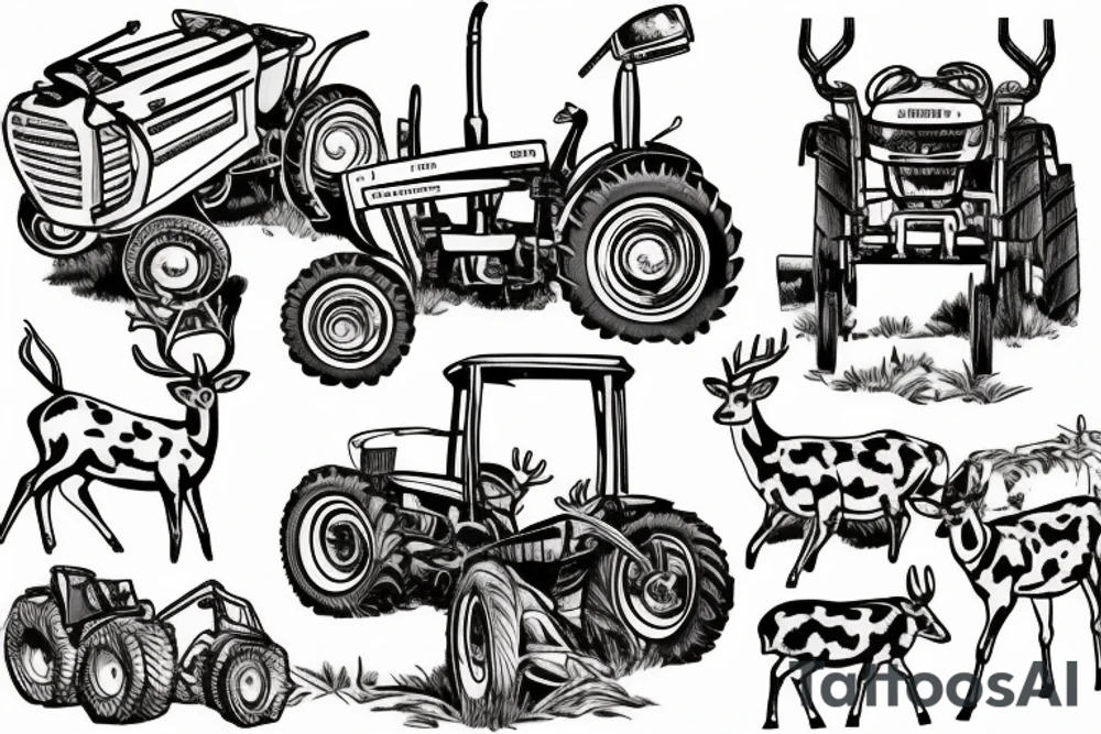 Farm deer tractor tattoo idea