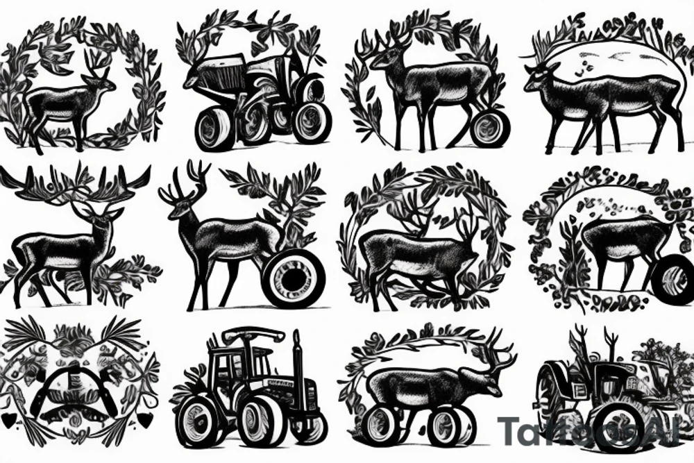 Farm deer tractor tattoo idea