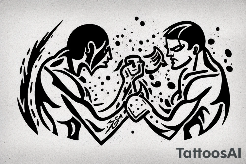 a fight between water and a pit tattoo idea