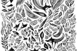 fox outline with fawn and hummingbird forest scene inside tattoo idea