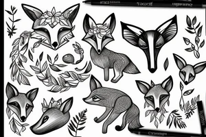 fox outline with fawn and hummingbird forest scene inside tattoo idea