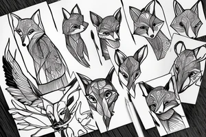 fox outline with fawn and hummingbird inside tattoo idea