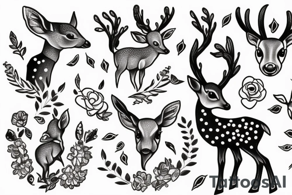 baby deer and hummingbird tattoo idea