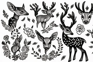 baby deer and hummingbird tattoo idea