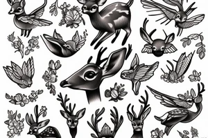 baby deer and hummingbird tattoo idea