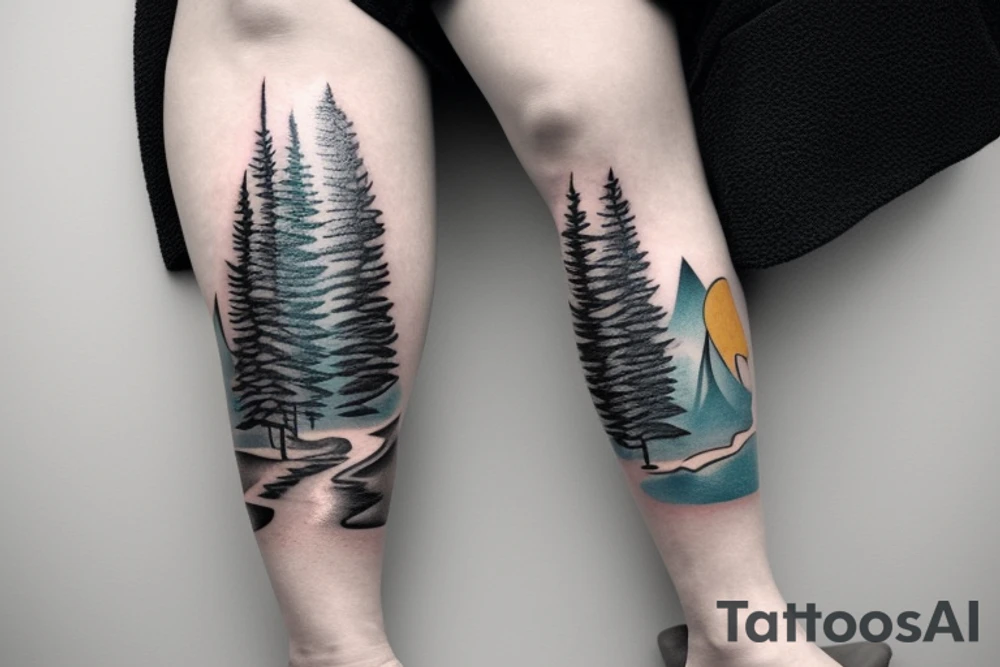 Leg sleeve. Landscape. Winter. Water. tattoo idea
