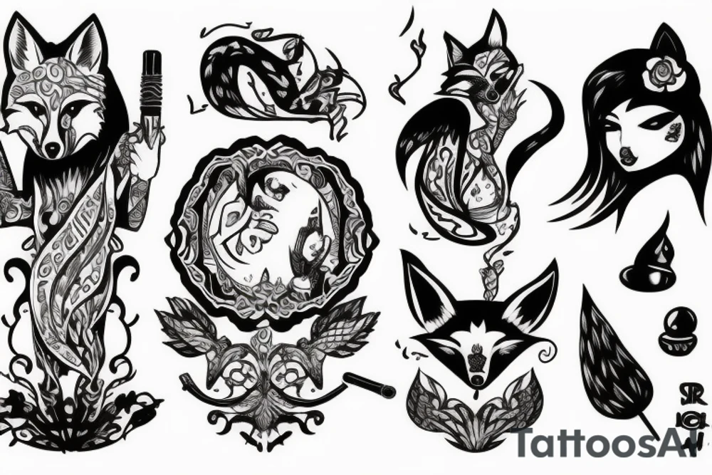 Fox smoking hookah tattoo idea