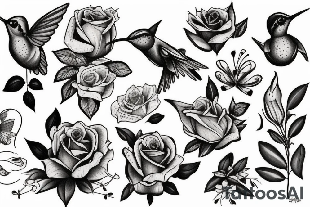 Roses, Hummingbirds , lilies , butterflies  "this is not where it ends" tattoo idea