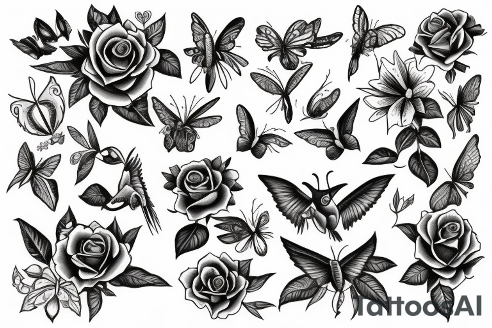 Roses, Hummingbirds , lilies , butterflies  "this is not where it ends" tattoo idea