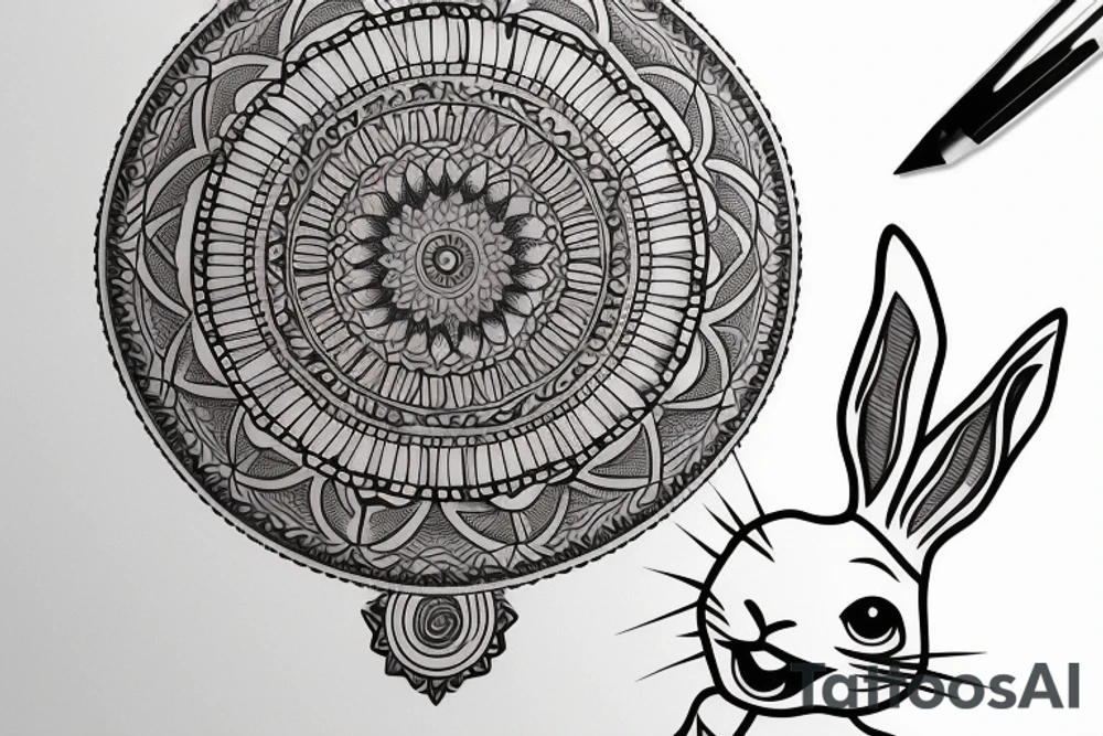 Rabbit smoking mandala tattoo idea