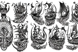 A burning Viking ship with the phrase Burn the Boats underneath it tattoo idea