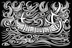 A burning Viking ship with the phrase Burn the Boats underneath it tattoo idea