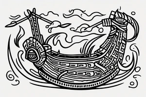 A burning Viking ship with the phrase Burn the Boats underneath it tattoo idea