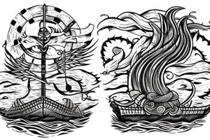 A burning Viking ship with the phrase Burn the Boats underneath it tattoo idea