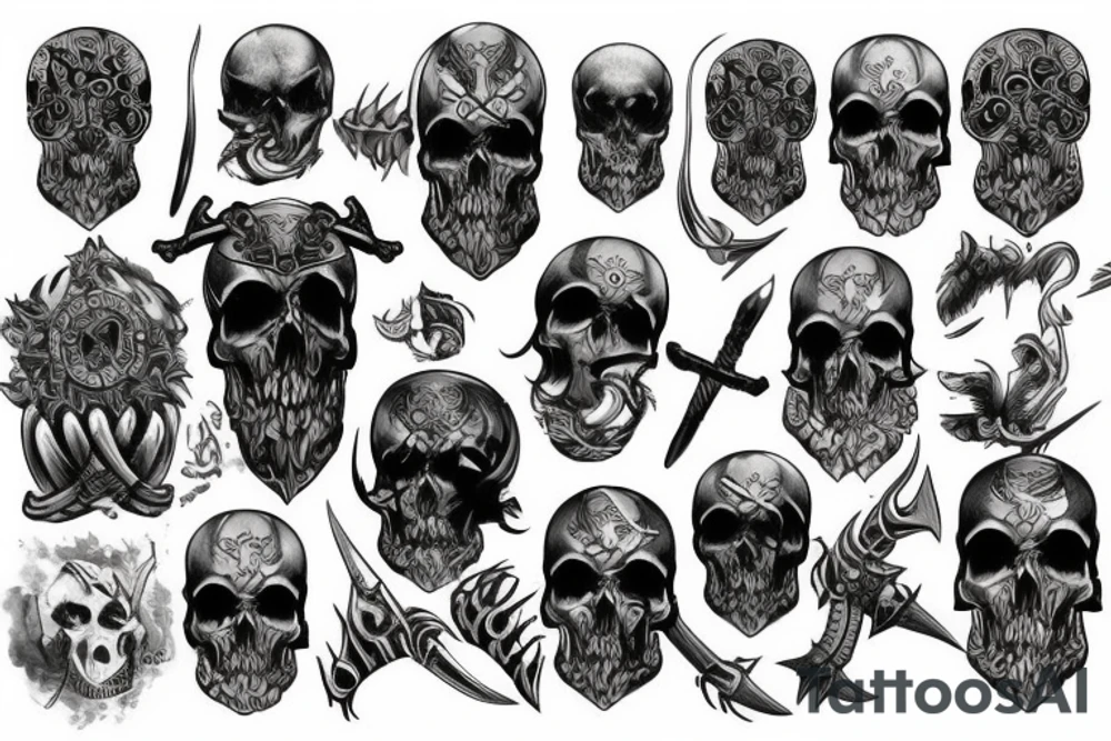 Dark Vikings with skulls tattoo idea