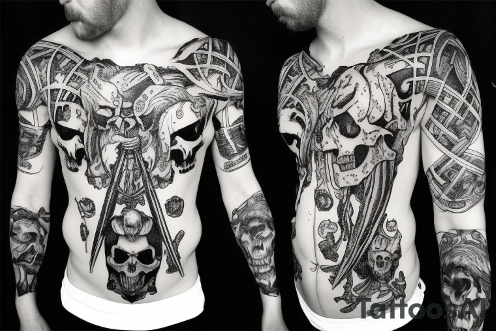 Dark Vikings with skulls tattoo idea