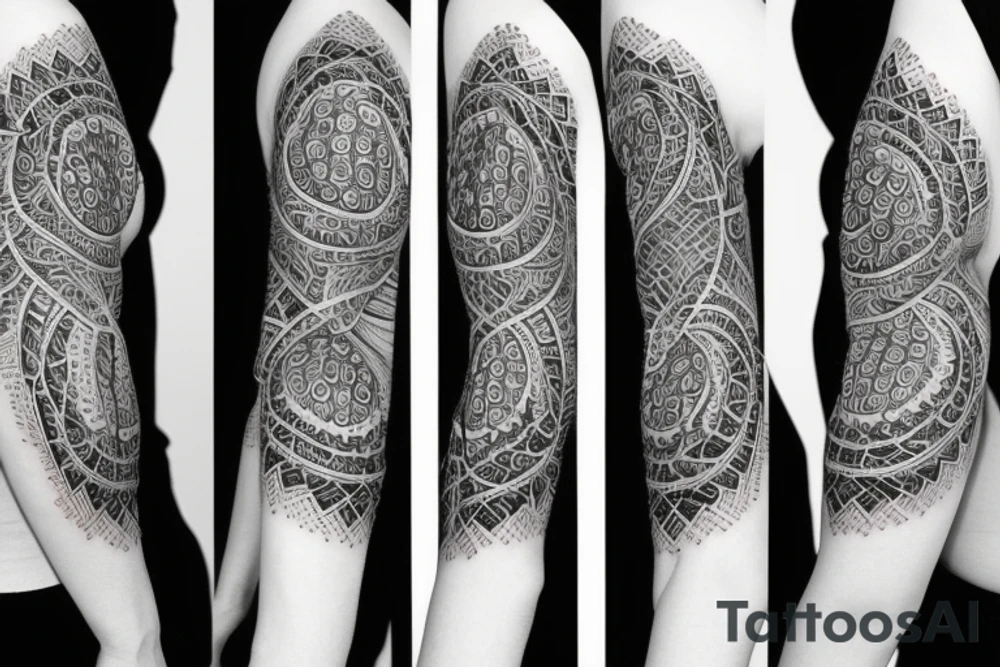 nature, sleeve, geometric tattoo idea